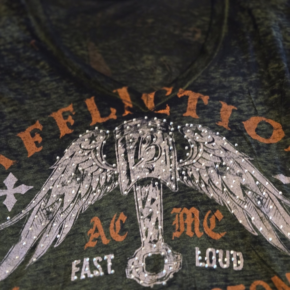 Affliction Green and Orange Short Sleeve Tee
